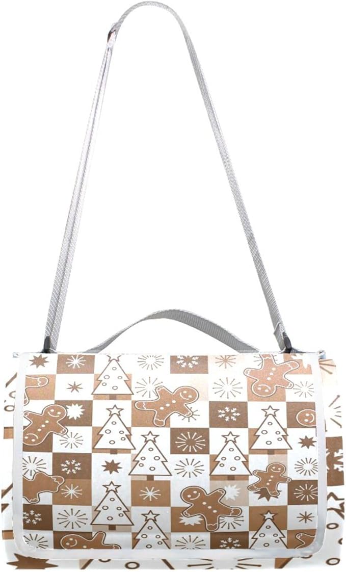 MNSRUU Picnic Blanket Waterproof Foldable Gingerbread Men and Christmas Large Outdoor Picnic Beach Camping Blanket Travel Mat Shoulder Strap Tote Rectangle 57x59in