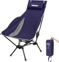 Wildhiker Portable Compact Folding Camping Chairs – Lightweight High Back with Pillow Deep Recline ArmPads Side Pockets-for Motorcycle RV Backpacking Travel Festival – Indigo Blue