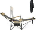 KOTEK Reclining Camping Chair Portable Lounge Chair with Removable Foot Rest Adjustable Backrest Cup Holder &amp Carry Bag Folding Camp Chair for Outdoor Traveling Fishing Hiking Picnic (1 Khaki
