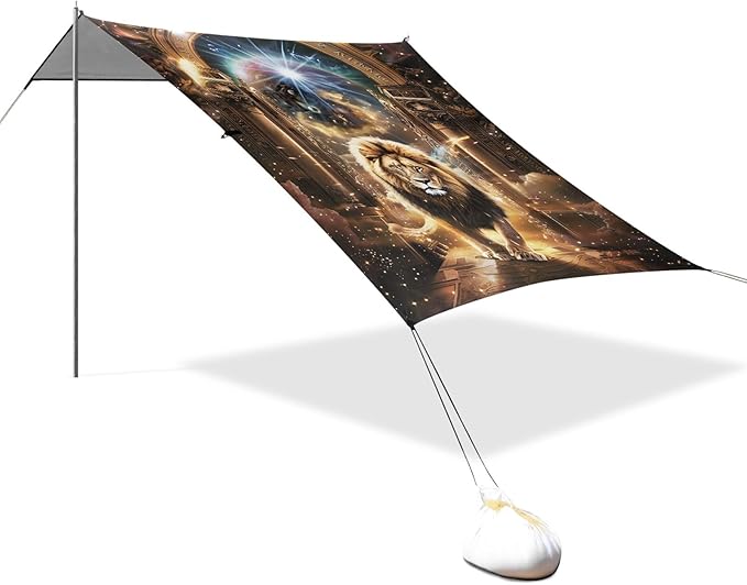 Camping Sun Shelters Majestic Lion Walking Through Grand Gate Beach Canopy 126 * 110.2in