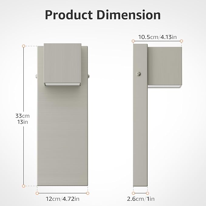 2 Pack 13 Modern Outdoor Led Wall Light16W 3000K 1200Lumen Porch &amp Patio Hardwired Wall Mount Wall SconcesExterior IP65 Waterproof Aluminum Wall Lamp for Front Door Garage Garden(Nickel)