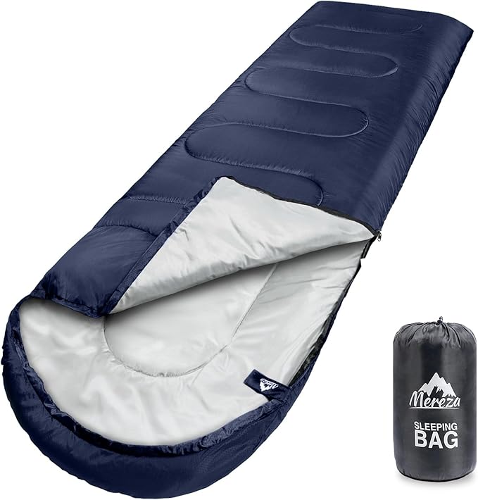 MEREZA Sleeping Bags for Adults Cold Weather Mens Warm Sleeping Bag for Big and Tall Girls Boys with Compression Sack for 3-4 Season Camping Backpacking Hiking