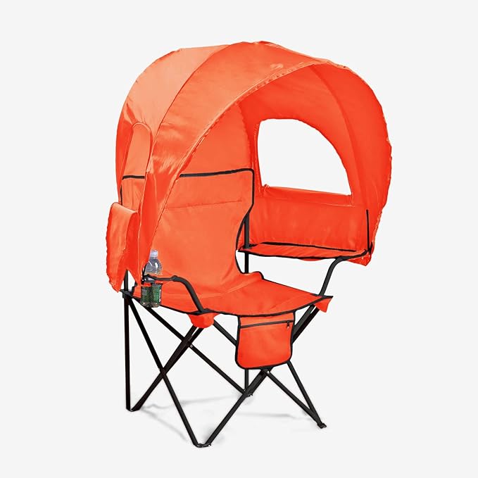 BrylaneHome Outdoor Oversized Canopy Tent Camp Chair Shade Folding Cupholder Zip Windows Storage Carrying Case Beach Yard Trip- Weight Capacity 350LB - Coral