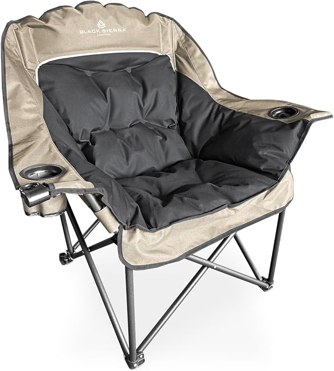 Black Sierra Oversized Camping Chair for Adults – 400 lb Heavy Duty Folding Chair with Cup Holders &amp Carry Bag