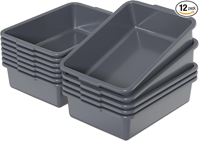 Vababa 12-Pack Plastic Commercial Bus Box 13 L Kitchen Bus Tub Gray