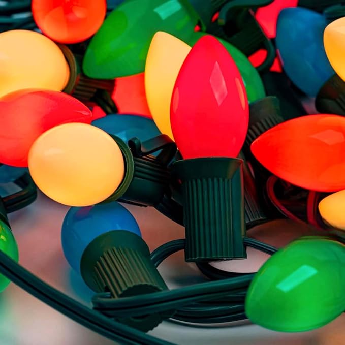 C7 LED Christmas String LightsVintage 25Ft Outdoor Multicolor String Lights with 27 Energy-Efficient Waterproof Glass LED Bulbs for Christmas Backyard CarnivalPatioWeddingHoliday Decoration.