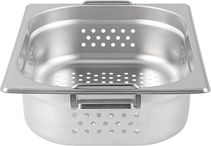 Restaurantware Perforated Steam Table Pan - Half Size - 4 Deep - Collapsible Handles - Anti Jam - Commercial Grade Stainless Steel - 1ct Box - Met Lux