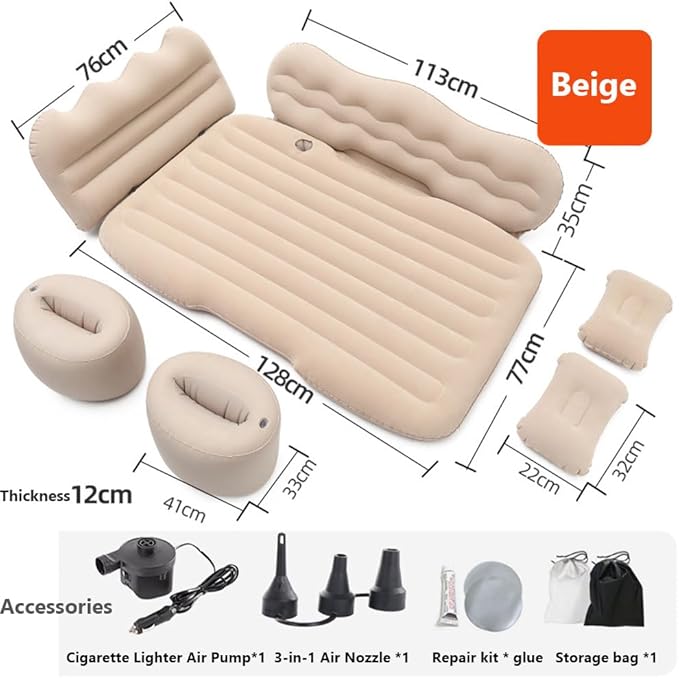 Car Inflatable Air Mattress for Skoda Enyaq Coupe iV 2025 Inflatable Back Seat Car Bed Double-Sided Portable Camping Travel Sleeping BedBeige-Mountain Design