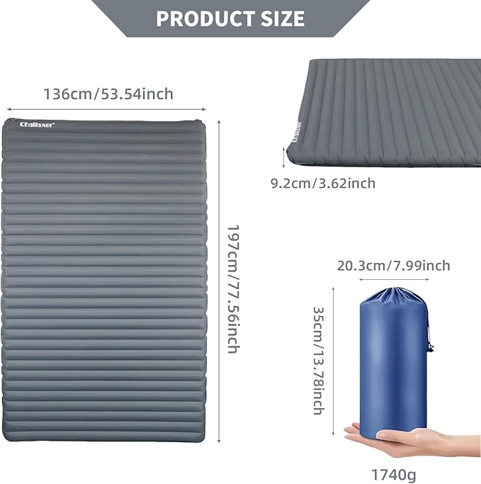 Inflatable Sleeping Pad with R-Value 7.7 Camping &amp Backpacking Mat 78x53.5 Waterproof &amp Durable 40D Nylon Ultralight &amp Compact for Cold Weather 2-Person Sleeping Pad for Outdoor Adve