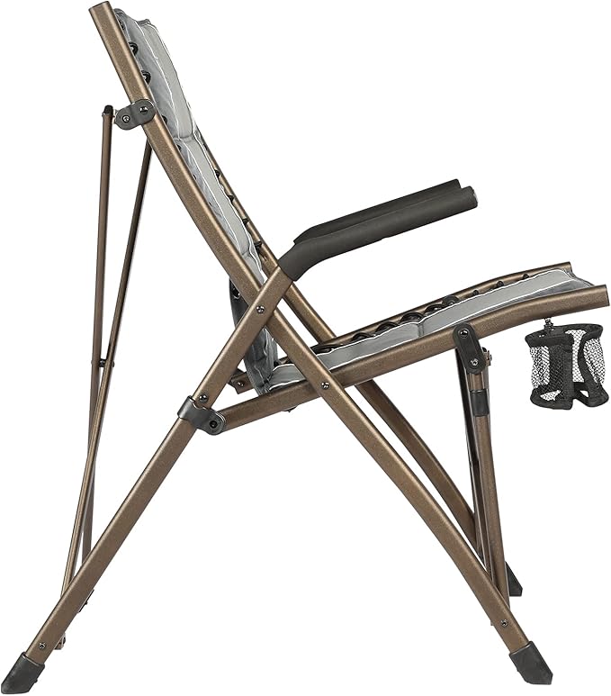 Timber Ridge Bungee Folding Camping Chairs for Adults Heavy Duty Collapsible Padded Chair with Armrests Cup Holder Foldable Outdoor Lounge Chairs for Beach Fishing Lawn Supports 300 lbs Grey