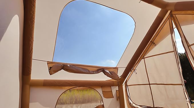 Quick Setup Inflatable Tent with Skylight for 4-6 Person Waterproof Oxford Air Glamping Tents Breathable Mosquito-Proof Screens