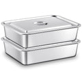 2 Pcs Stainless Steel Bus Tubs with Lid 13 L Commercial Tote Box 4 Deep Food Grade Meat Processing Tubs Lug Dishwashing Utility Prep Tub Table Pans Silver (17.7 x 13.7 Inch)