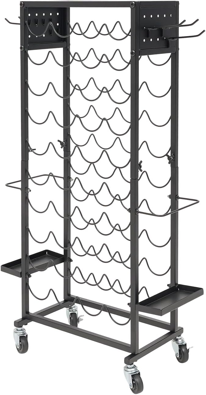 Mobile Vinyl Roll Holder Cart 40 Compartments Vinyl Storage Organizer with 6 Hooks &amp Extra Paper Roll Organizer Tray on 2 Side Vinyl Storage Rack with Wheels for Craft Room (Black)
