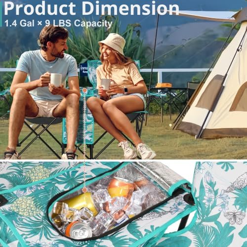 VINGLI Beach Chair with Umbrella for Adults Double Camping Chair with Canopy &amp Cooler Fold-Up Table Carrying Bag Folding Chair for Outdoor (Pineapple Pattern)