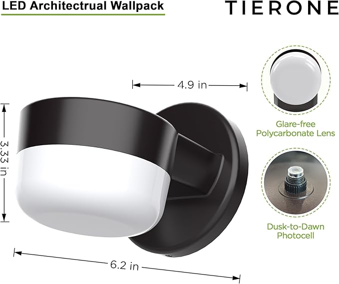 TIERONE Modern LED Wall Pack Light Security Light with Dusk to Dawn Photocell Outdoor Wall Sconce for Patio Porch Hallway 12W 1000LM 3000K Daylight Waterproof UL Listed 4 Pack