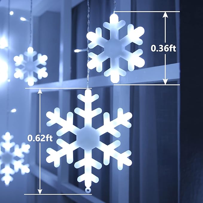 Toodour Christmas Snowflake Lights Outdoor 17.22ft 264 LED Snowflake Icicle Lights with 22 Drops Connectable 8 Modes Waterproof White Christmas Light for Curtain Eaves Window Xmas Decorations