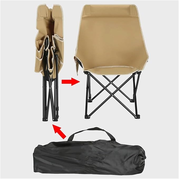 Folding Chairs Heavy Duty Moon Chair with Carry Bag Outdoor Lumbar Back Padded with Side Pockets Built Durable and Reliable(Army Green)