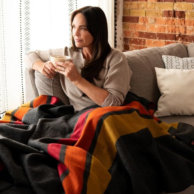 Arcturus Rainier Wool Blanket - Warm Heavy Washable Bed Blanket | Great for Home &amp Camping (Sunset Peak King)