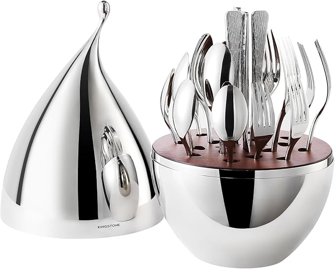 KINGSTONE Silverware Set with Waterdrop Storage Organizer 20-Piece Flatware Cutlery Set in Gift Box Forged Premium Stainless Steel Mirror Polished Service for 4 Ideal for Kitchen Party Gift