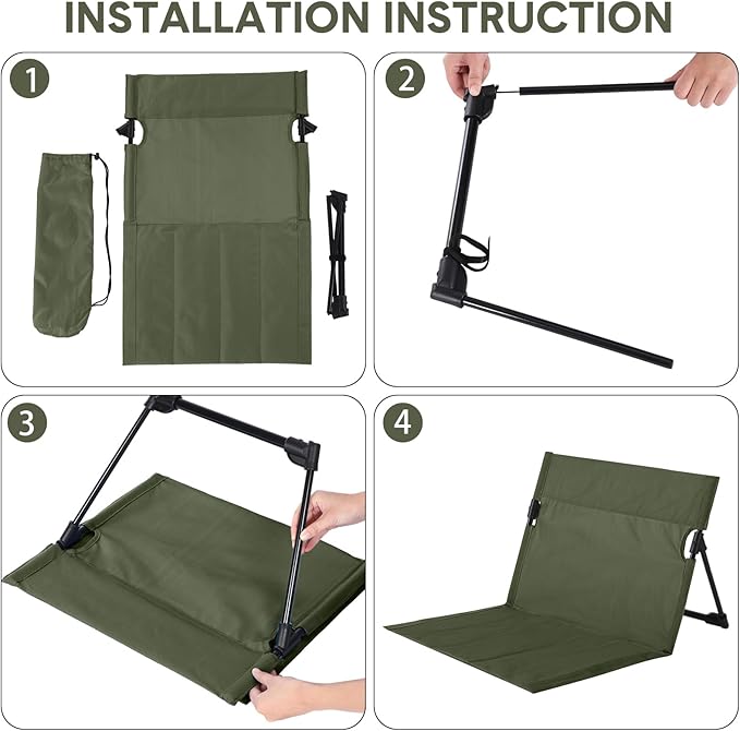 Jetec Foldable Floor Backrest Chair Portable Camping Chair with Storage Bag Light Weight Lazy Seat for Indoor Outdoor Bed Ground Park Lawn Concerts Beach Hiking
