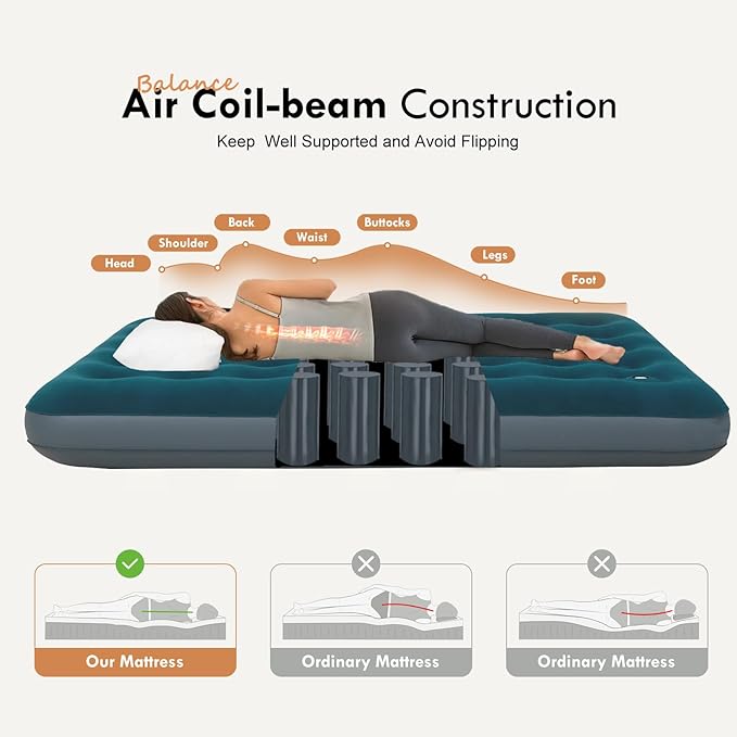 Full Size Camping Air Mattress with Built in Foot Pump Inflatable Bed Blow Up Mattress Sleeping Pad