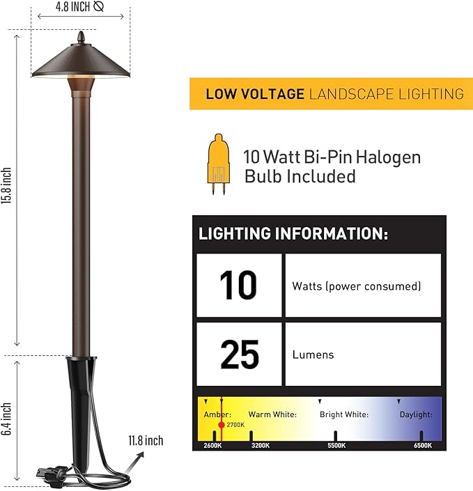 Malibu Low Voltage Pathway Lights 10W Pro Style Halogen Landscape Lighting 2Pack 2700K Warm White Path Light 12V AC Bronze Outdoor Walkway Lights for Yard Garden 8308-9103