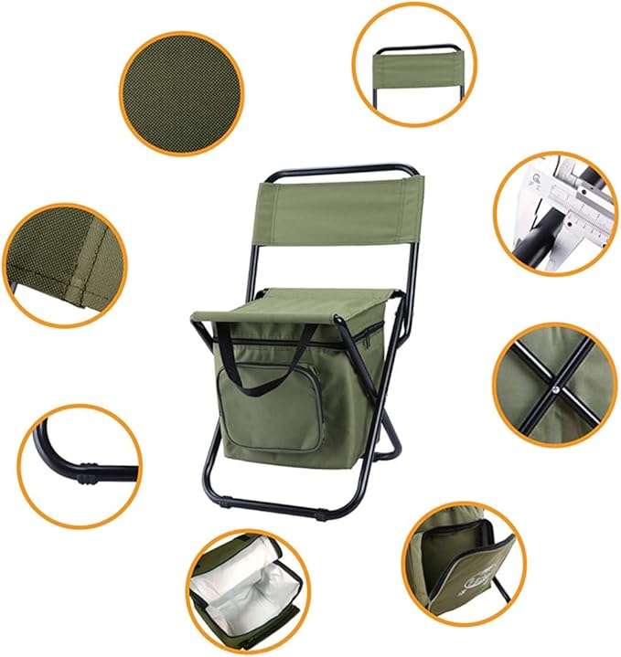 BESTonZON 1pc Multifunctional Outdoor Folding Fishing Chair Insulated Storage Bag and Backrest Portable Camping Seat for Fishing Hiking and Travel