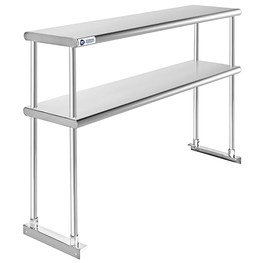 GRIDMANN NSF Stainless Steel Commercial 2 Tier Double Overshelf 48 in. x 12 in. for Kitchen Prep &amp Work Table
