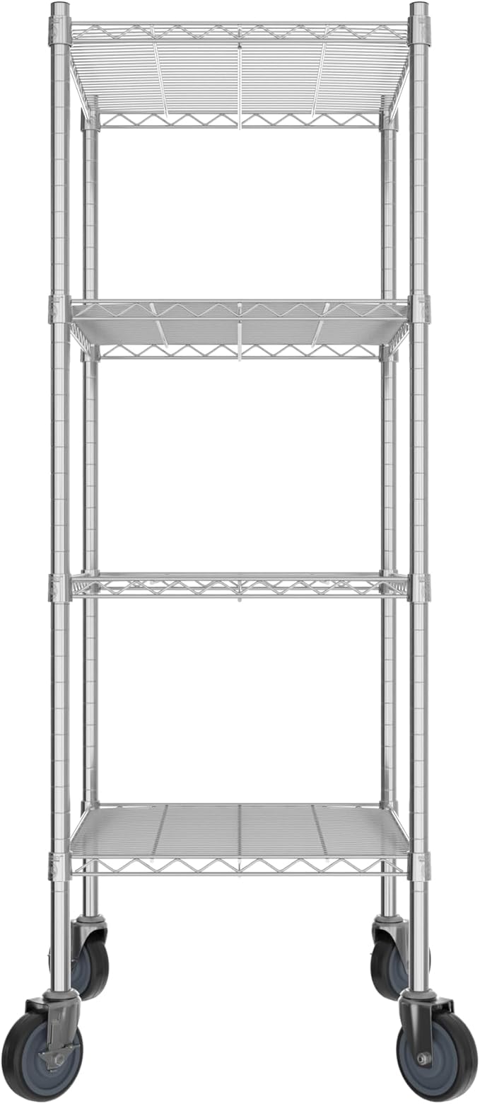 Commercial NSF Listed Chrome Mobile Wire Shelving Kit 21 x 24 x 60 with 4 Shelves Perfect for Warehouse Walk-in Refrigerator Freezer Grocery Store Restaurant Dishroom