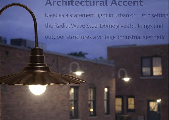 AGB102-AR20-BRONZE 20 Radial Wave Steel Dome 29 Gooseneck Barn Light - Outdoor Dome with Incandescent Downlight | Wall-Mount Fixture Gardens Pathways &amp Outdoor Living Spaces
