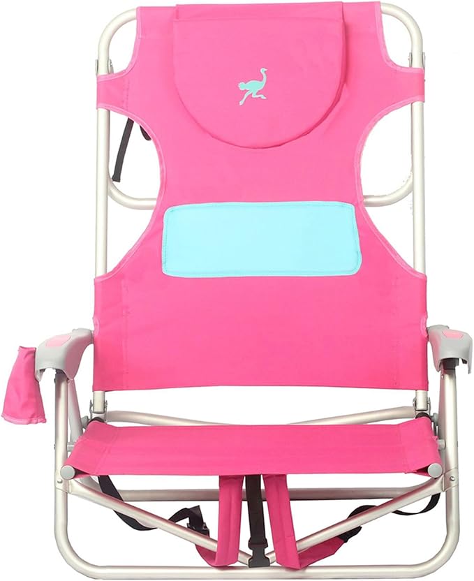 Ostrich Outdoor Beach Ladies Comfort On-Your-Back Adjustable &amp Portable Beach Chair with Backpack Straps and Cup Holder Pink (3 Pack)