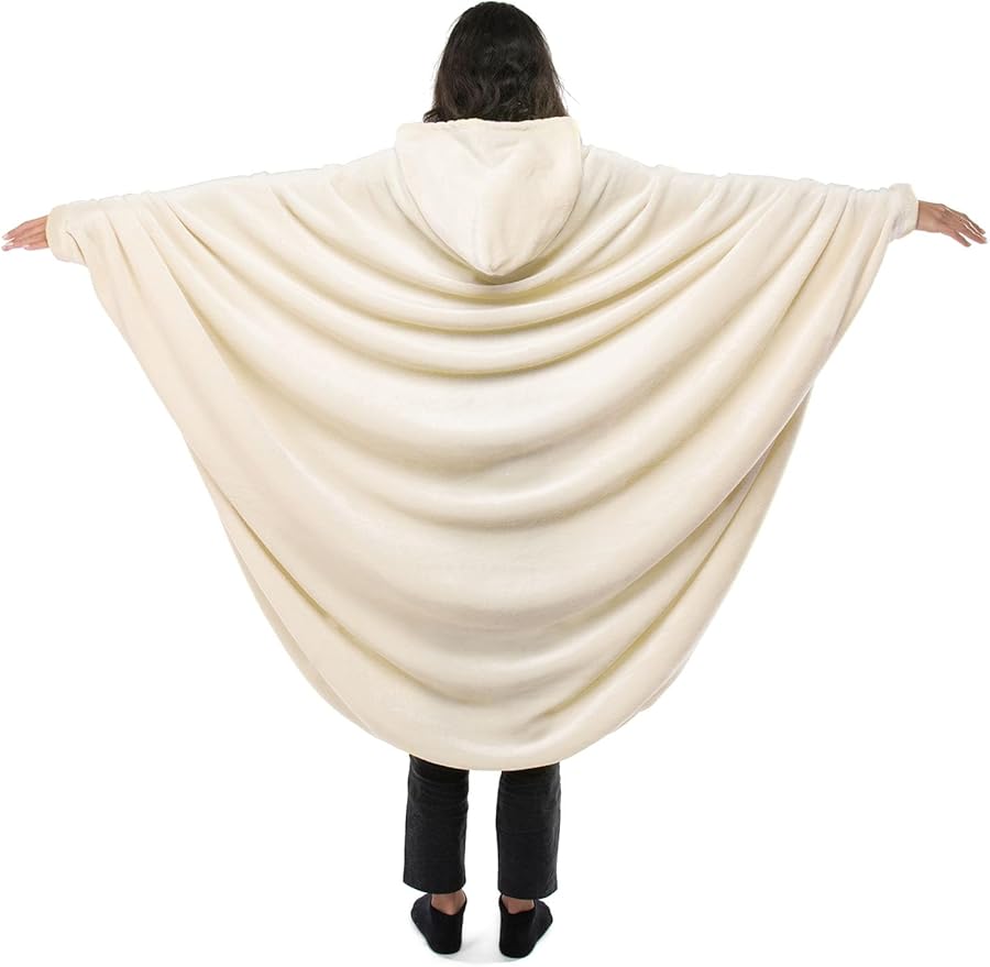 Mintra Home Wearable Blanket Hoodie Soft Warm &amp Cozy Snuggies for Women &amp Men Hooded Blanket with Full Sleeves for Adults One Size Fits All 70in x 62in (Cream)