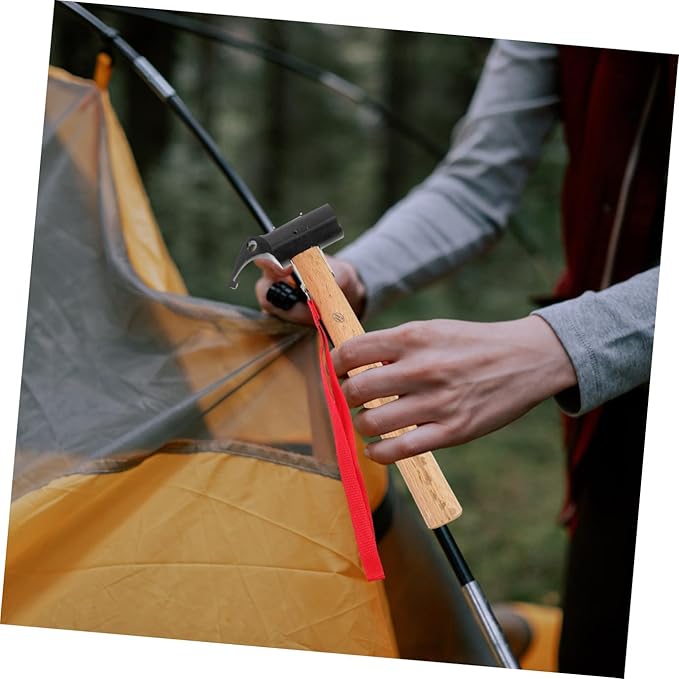 Camping Peg Hammer Set with Wood Handle and Steel Head Multifunction Tent Stake Tool Kit for Ground Nail Fixing and Outdoor Shelter Setup
