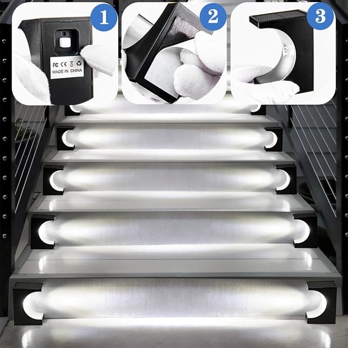 Solar Stair Lights Solar Step Lights Outdoor Waterproof IP65 Outdoor Light Decor for Garden Stair Deck Front Step Front Porch and Patio (White Light Type-C -6Pack)