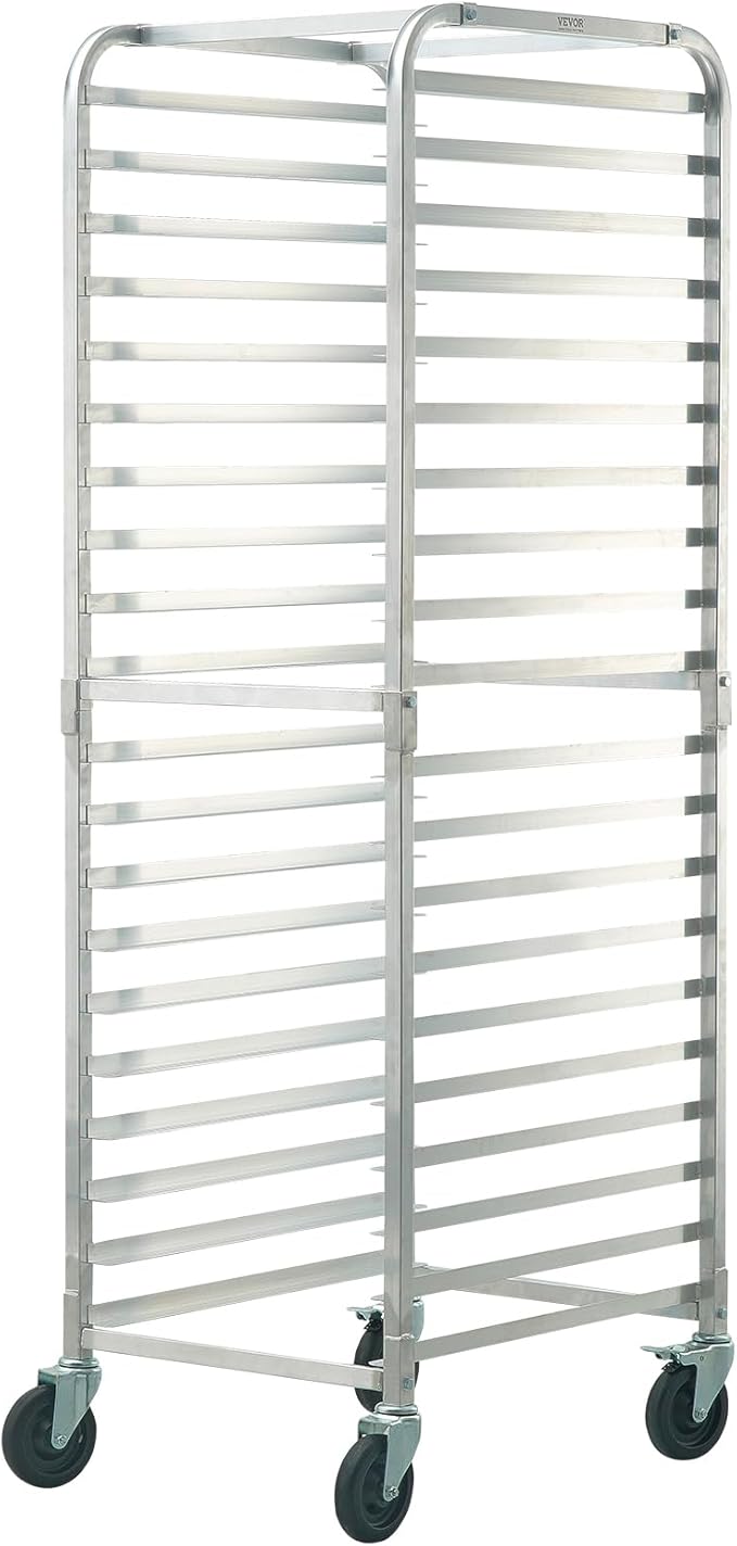VEVOR Bun Pan Rack 20-Tier Commercial Bakery Racks with Brake Wheels Aluminum Racking Trolley Storage for Half &amp Full Sheet Speed Rack For Kitchen Home Bread Baking Equipment 26L x 20.4W x