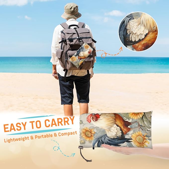 Waterproof Sandproof Beach Blanket 59''×68'' Mother Hen Polyester Outdoor Picnic Blanket with 4 Stakes &amp Storage Bag for BeachCampingVacation Sunflowers