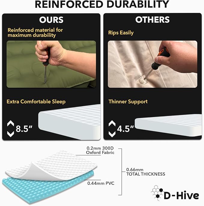D-Hive Unbeatable Durability SUV Air Mattress for Car Camping Durable Extra Thick 300D Oxford Fabric Quick Easy Set-Up w/Electric Pump Car Bed Mattress Forrest Green