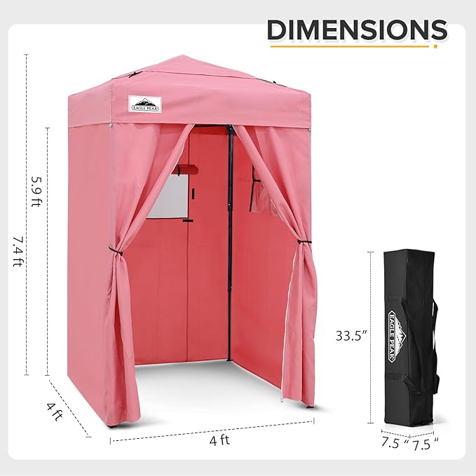 EAGLE PEAK Flex Ultra Compact 4x4 Pop-up Canopy Tent with Vented Top Sun Shelter Fast Set Up Changing Room Portable Privacy Canopy for Camping Photoshoots and More (Pink)