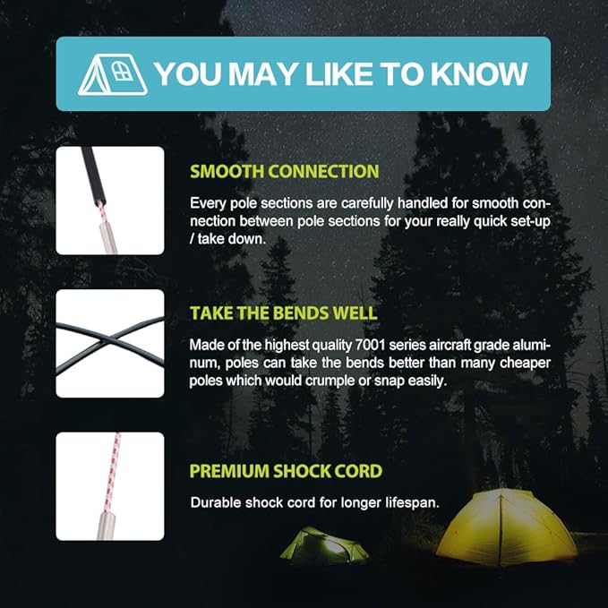 Tent Poles Replacement Black Pre-Assembled Aluminum Tent Pole 7001 T6 Heated Tent Rod
