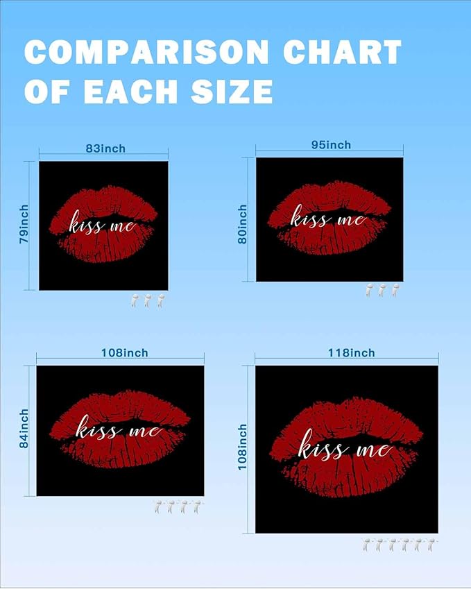 Beach Blanket Waterproof Sandproof Oversized Red Lip Print Kiss Me Beach Mat with Corner Stakes Sand Pockets Black Back Outdoor Picnic Mat for Travel Camping Hiking 118x108In