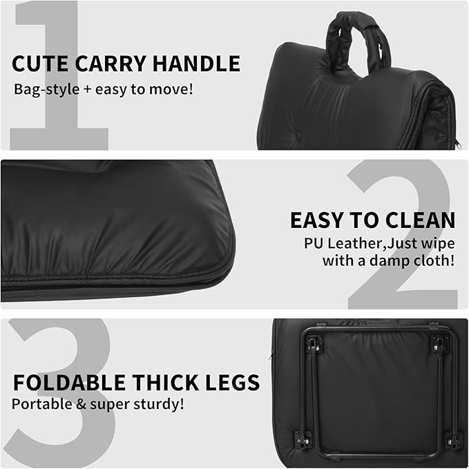 Saucer Accent ChairStylish Foldable Handbag Design for Living Room/Dorm (Black)