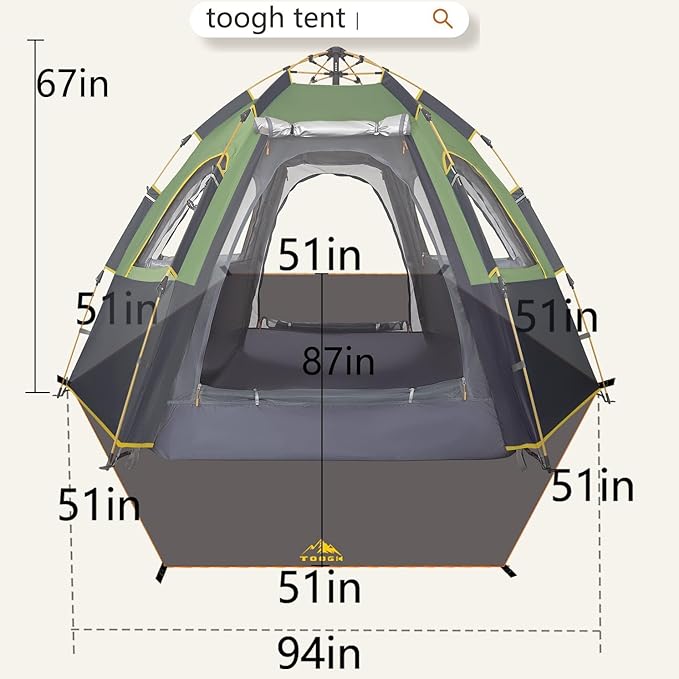 Camping Tent with Instant Setup 2/3 Person Weatherproof Easy Quick Set Up in 60 Seconds with Rainfly Backpack Tent for Family Camping &amp Hiking Upgraded VentilationCenter Height 66-inch