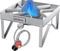 GasOne Stainless Steel Outdoor Propane Burner – High Pressure Camp Stove with Adjustable Regulator &amp Steel-Braided Hose