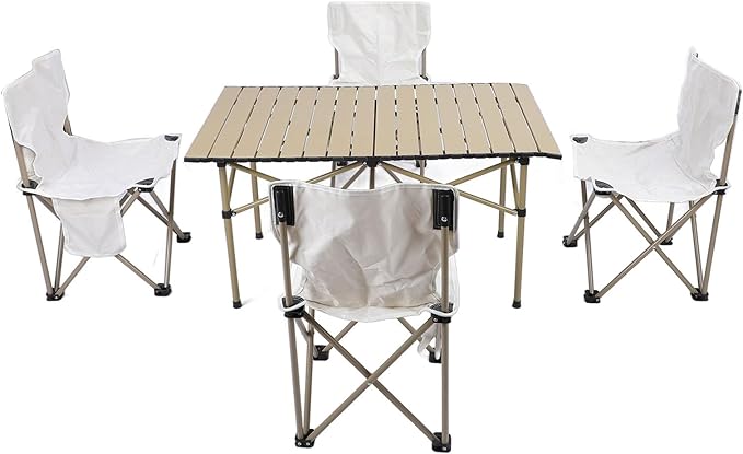 Camping Folding Table Chairs Set Aluminum Alloy Portable Ergonomic 330.7lb Load Bearing Stable Camping Long Table Chairs for Outdoor Picnic