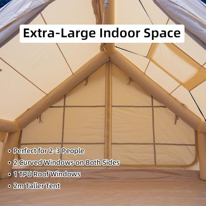 Inflatable Tents for Camping Blow Up Tent with Hand Pump Easy Setup 4 Season Inflatable Tent with Mesh &amp Chimney Window. Waterproof Oxford Air Tents for Camping 4/6/8/10/12