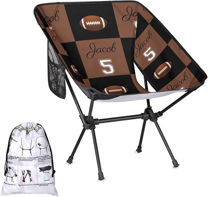 Custom Camping Chair Personalized Portable Backpacking Chair with Name Lightweight Folding Chair for Beach Hiking Football Theme