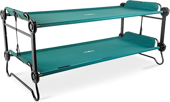 Disc-O-Bed Extra Large Portable Bunk Camping Cots with Carry Bags - Heavy-Duty Indoor or Outdoor Sleeping System Converts to Bench or Separate Beds 500 lb Weight Capacity Per Cot Green