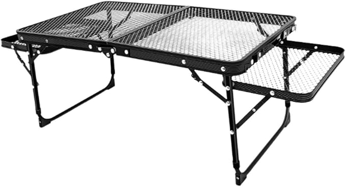 Small Folding Table Adjustable Height Grid with Mesh Desktop Folding Camping Table Barbecue Table for Travel Car Garden Beach Hiking camping table Wilderness camping table Outdoor camping tab