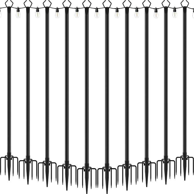 AILBTON 10 Pack 10Ft String Light PolesLight Poles for Outside String LightsOutdoor Light Poles with ForkMetal Pole Stand for PatioBackyardDeck
