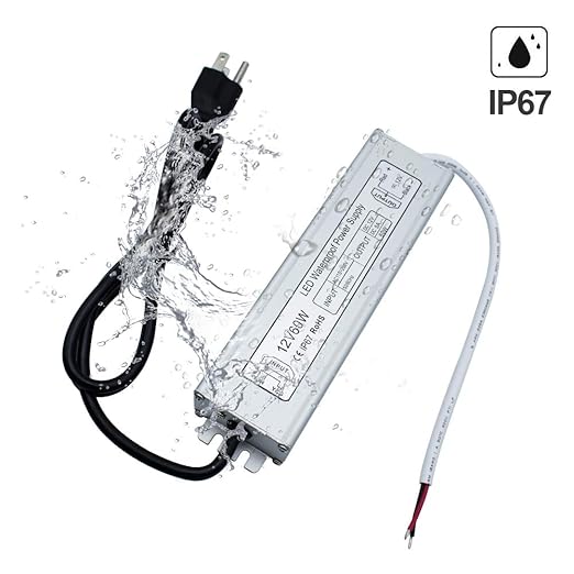 inShareplus LED Power Supply 60W IP67 Waterproof Outdoor DriverAC 110-260V to DC 12V 5A Low Voltage Transformer Adapter with 3-Prong Plug for LED Light Computer Project Outdoor Use